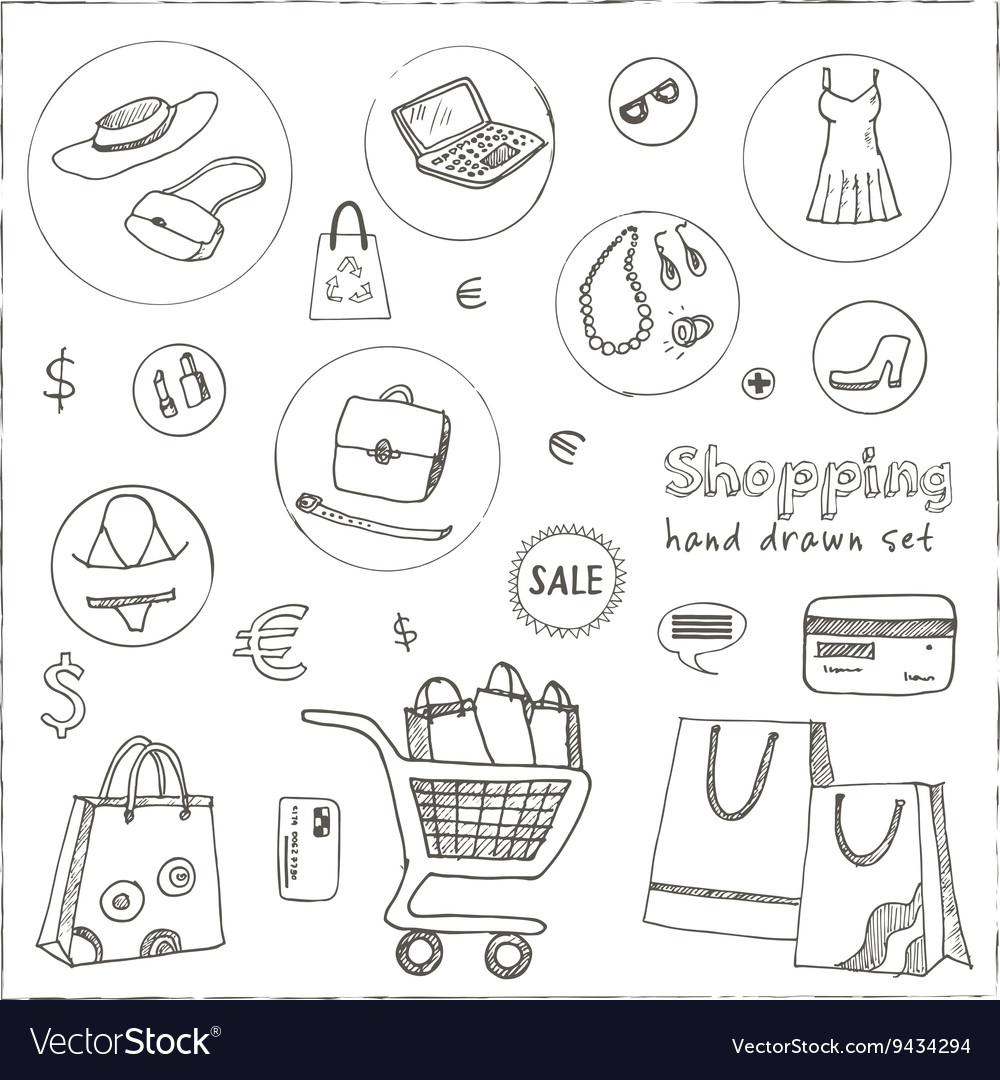 Shopping hand drawn decorative icons set