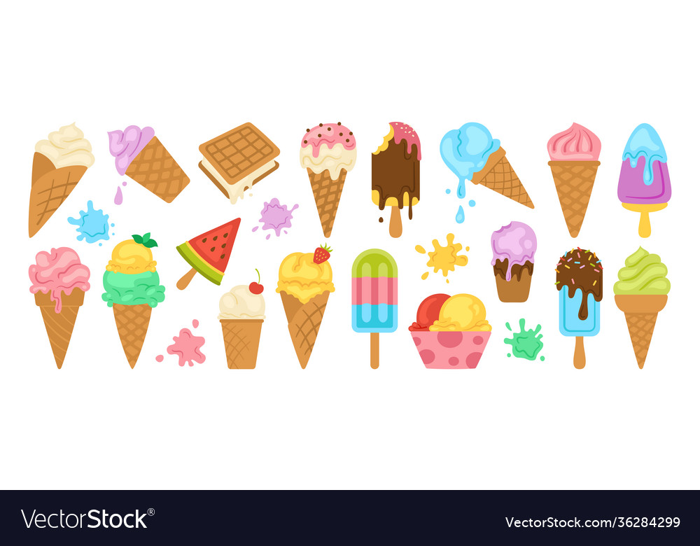 Ice cream cartoon set summer sweet splash