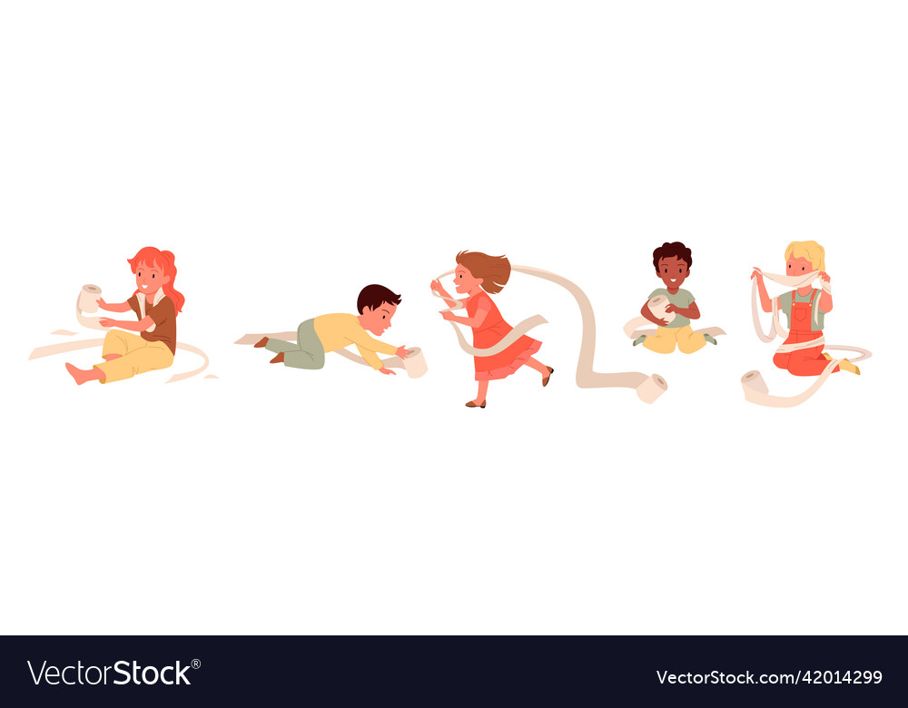 Naughty kids play with tissue paper set funny Vector Image Naughty kids play with tissue paper set funny Vector Image