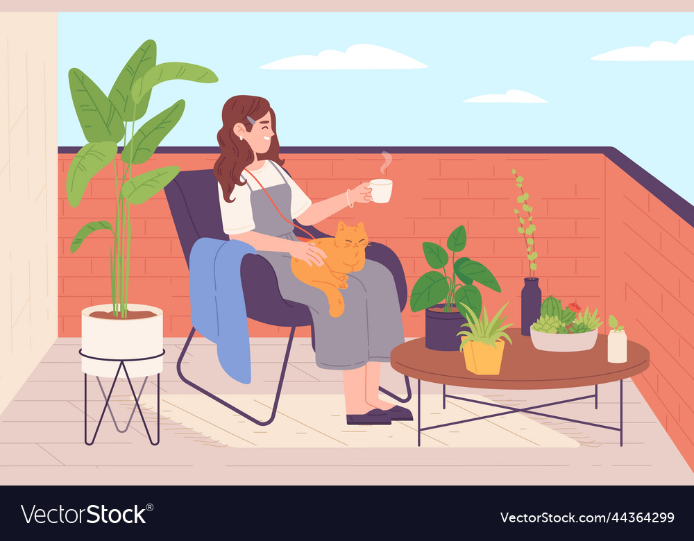 Woman on terrace alone girl relax on home terrace Vector Image