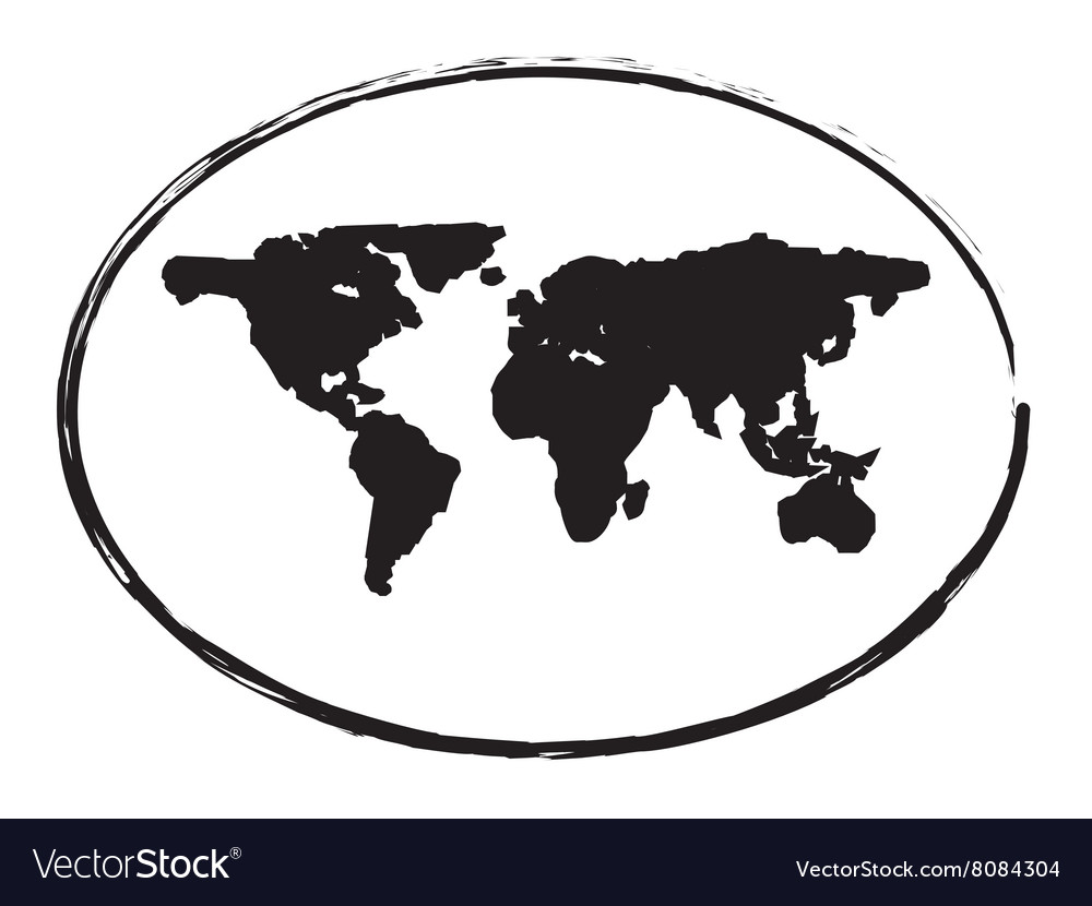 Schwarze Grunge Erdkarte Stempel Stil Symbol 2