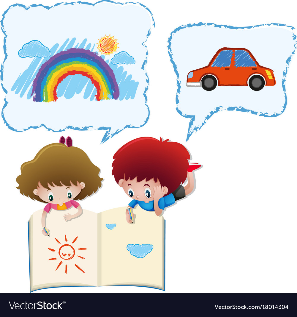 Boy And Girl Drawing On Sketch Book Royalty Free Vector