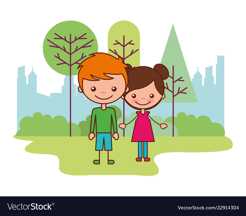 Cute boy and girl in the park Royalty Free Vector Image