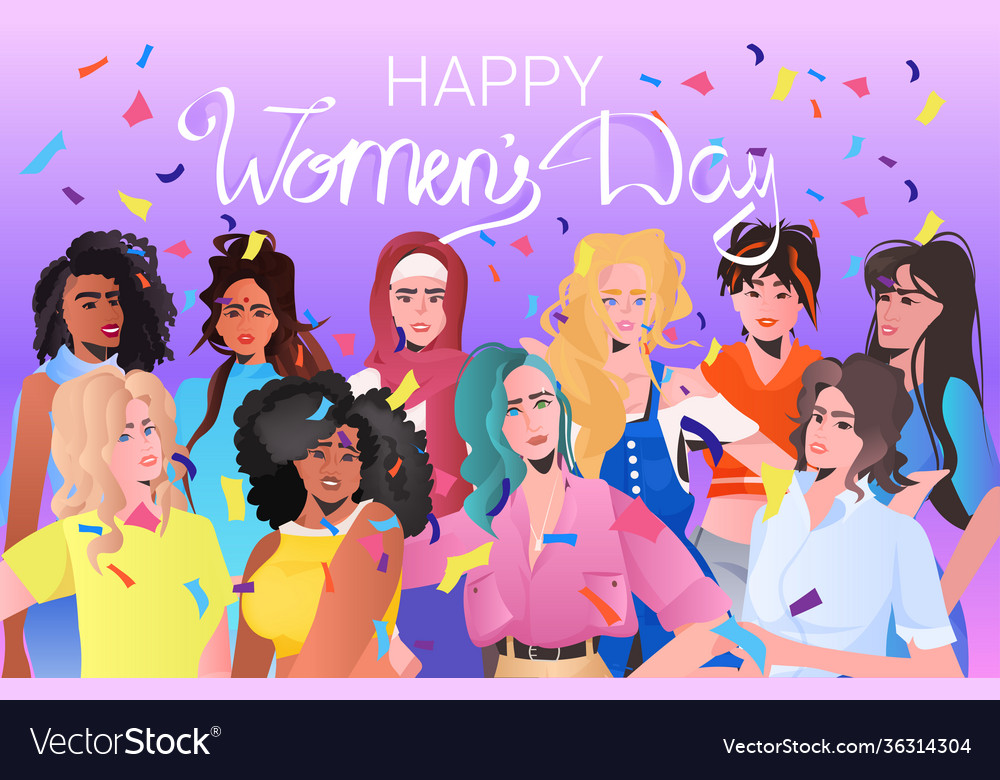 Mix race girls celebrating international womens Vector Image