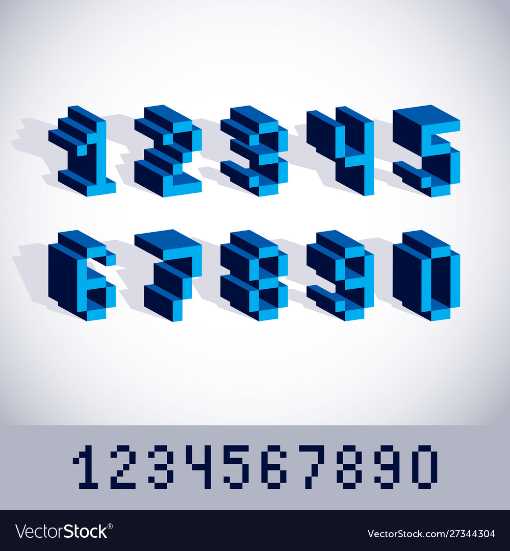 Modern tech whole numbers set geometric pixilated Vector Image