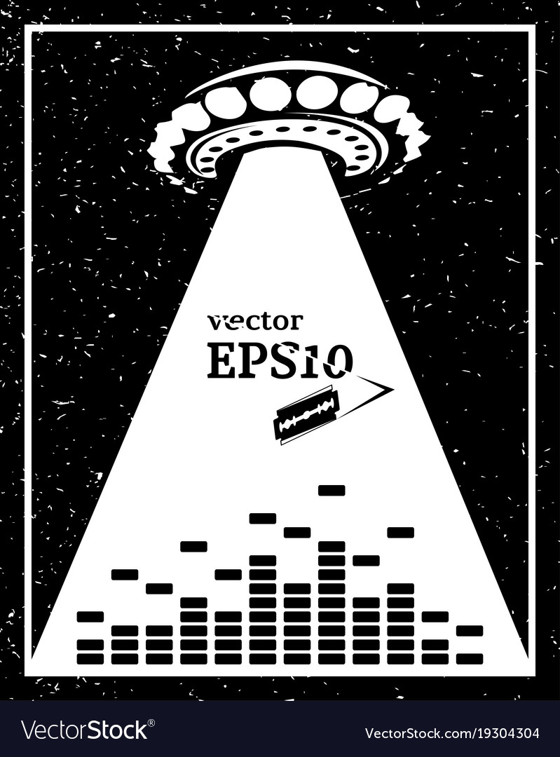 Monochrome alien invasion music frame Royalty Free Vector