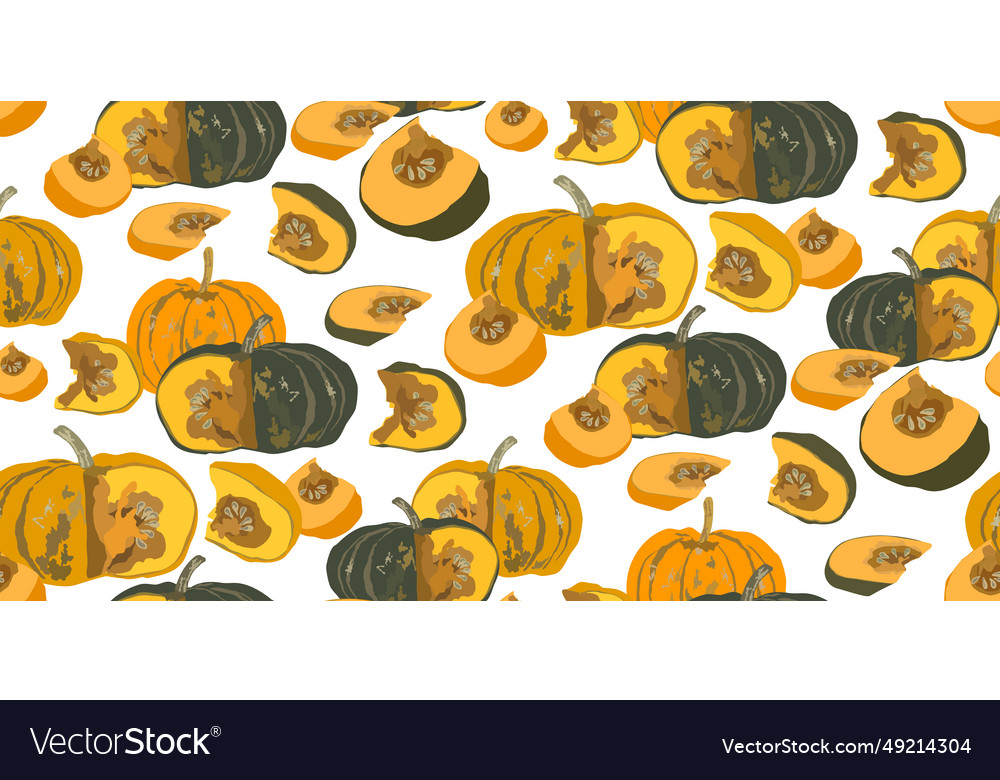 Seamless pattern with ripe pumpkin slices