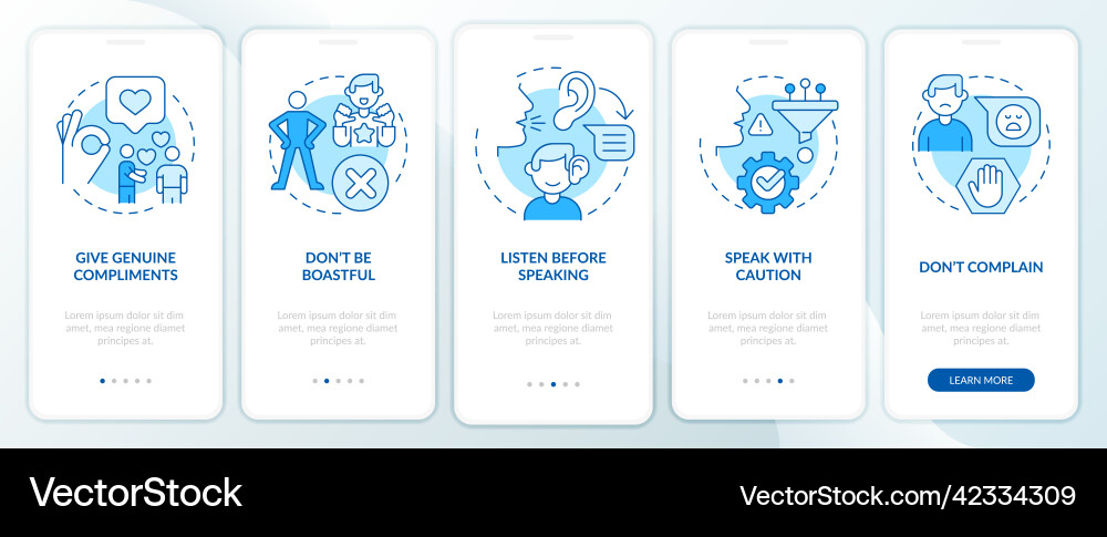 Basic etiquette rules blue onboarding mobile app Vector Image