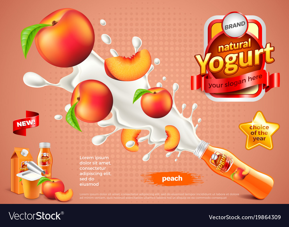 Peach yogurt ads bottle explosion background Vector Image