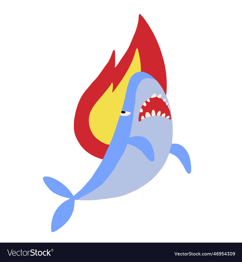 Sad shark on fire stress concept isolated