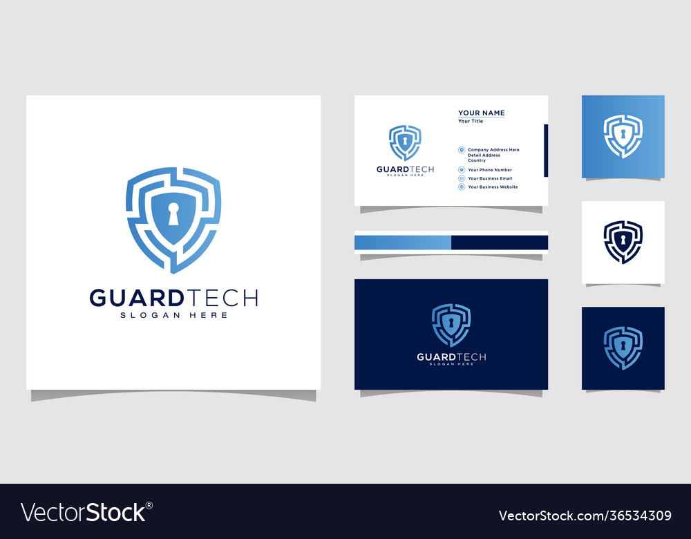 Shield security logo design and business card