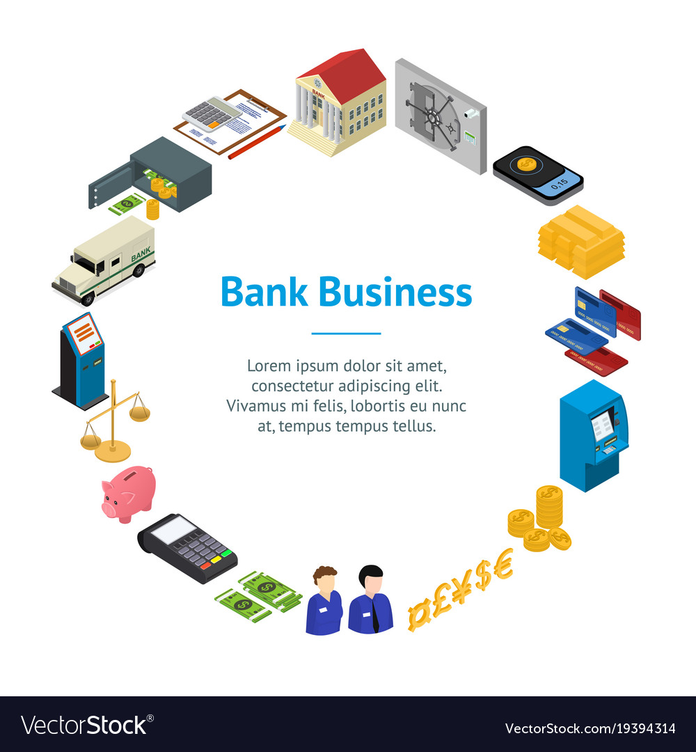 Bank Banner Card Circle Isometric View Royalty Free Vector