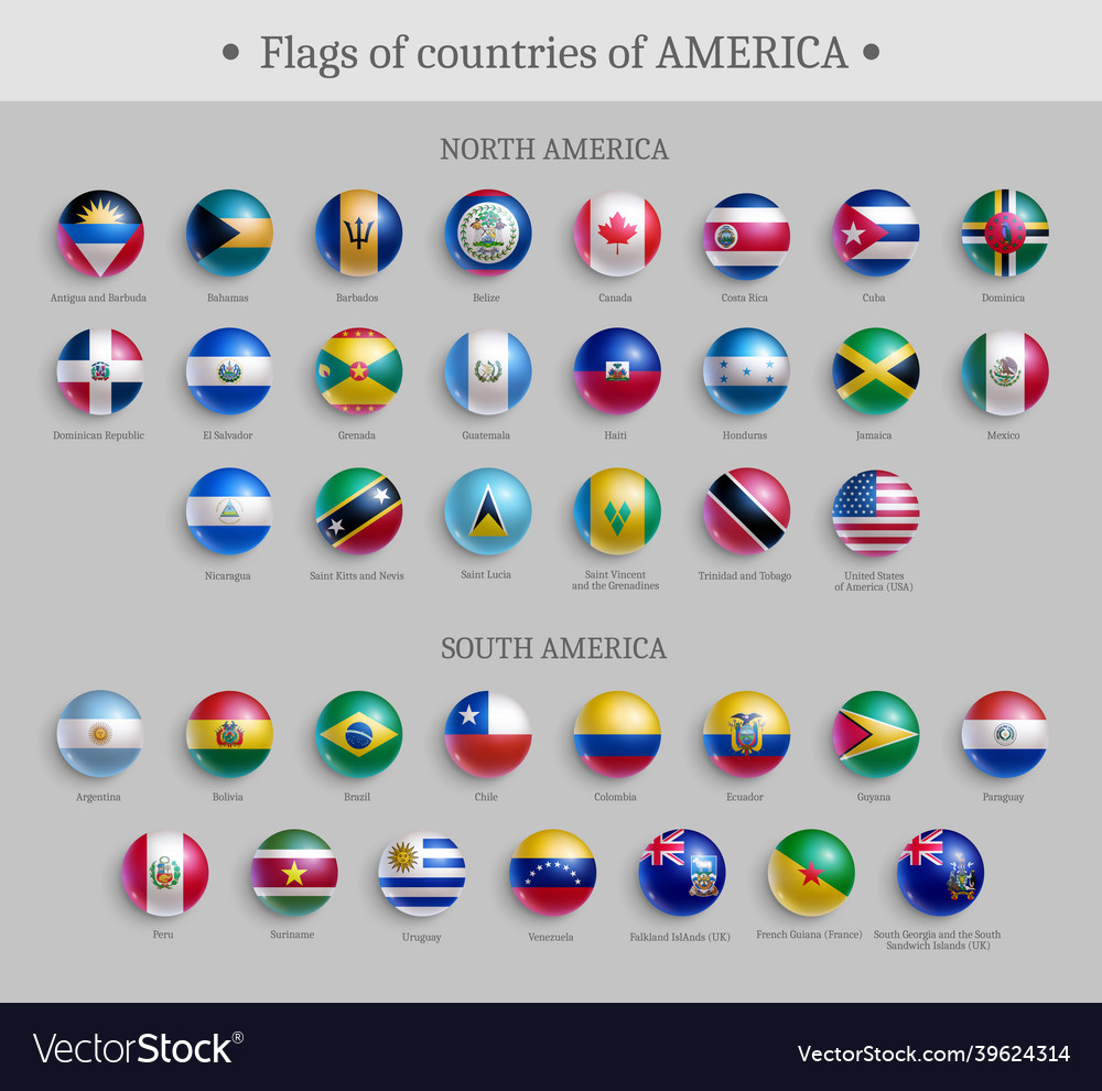 Flags Of Countries Of America Round Shape Badges Vector Image