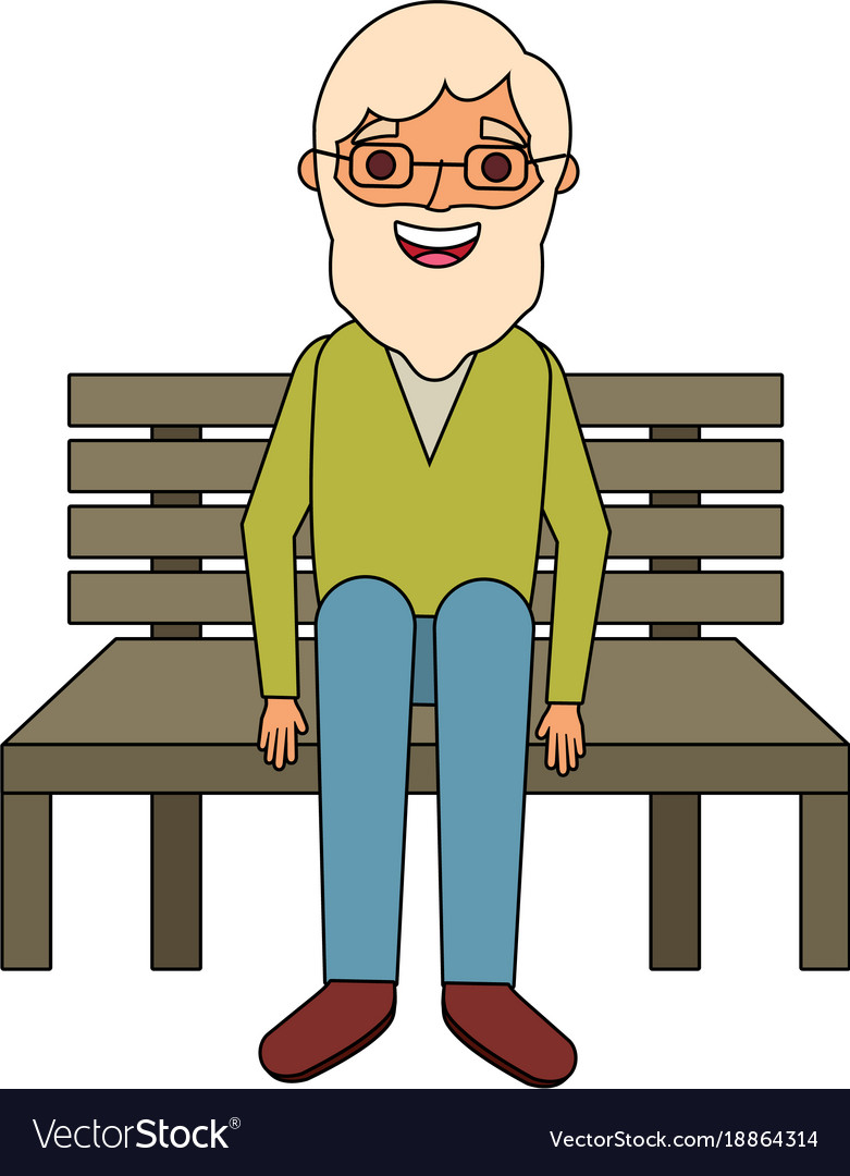 Old man grandpa sitting in bench waiting Vector Image