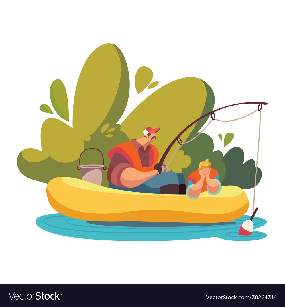 Quiet fishing on calm lake two male characters vector image Quiet fishing on calm lake two male characters