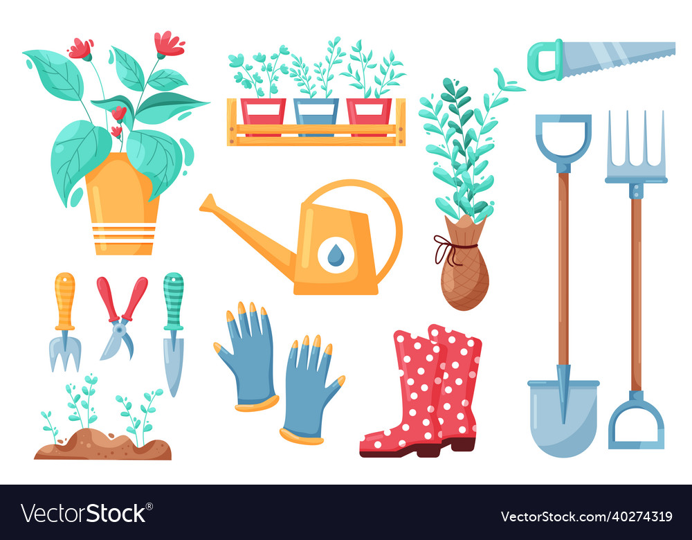 Garden tools cartoon farm and soil work cartoon Vector Image