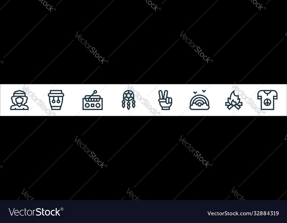 Hippies line icons linear set quality