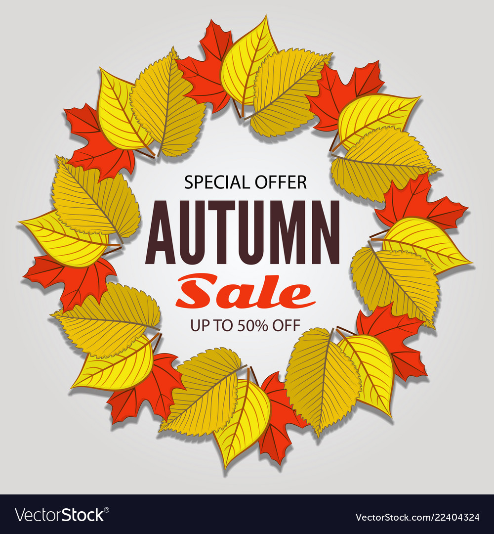 Autumn sale poster of discount with fall leaves