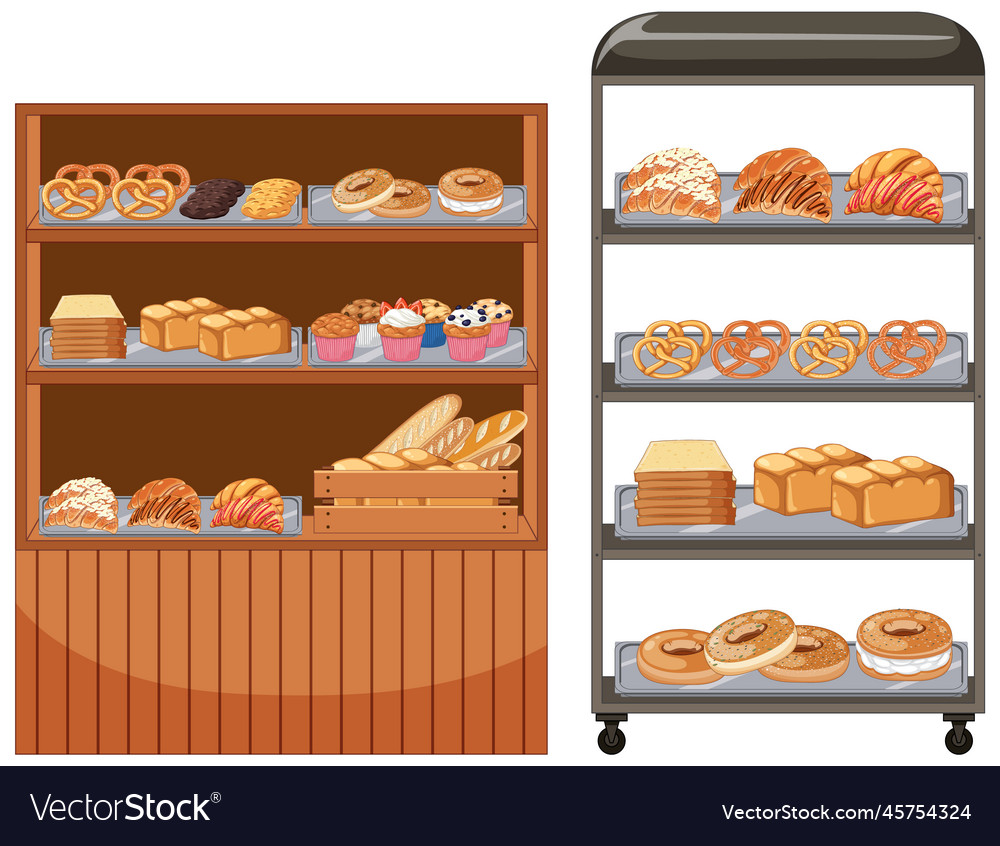 Bakery showcase with pastry products Royalty Free Vector