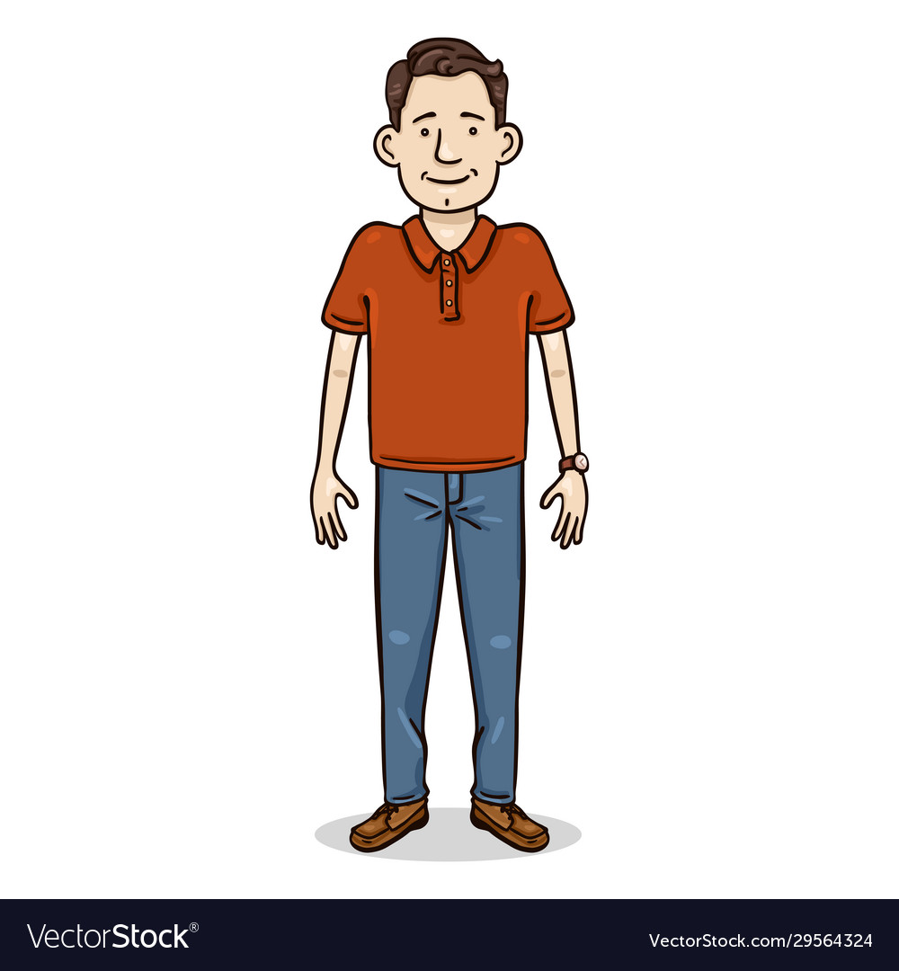 Cartoon Character - Young Man In Jeans And Red Vector Image