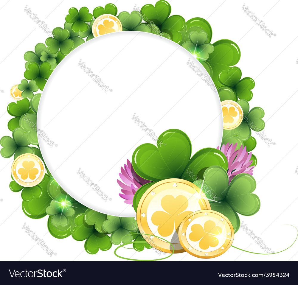 Gold coins on clover background