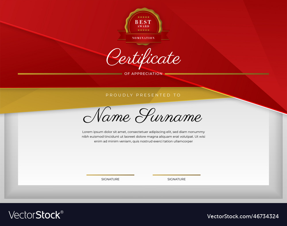 Modern elegant red and gold diploma certificate Vector Image