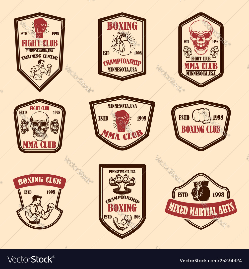 Set mma and boxing club emblems design element vector image Set mma and boxing club emblems design element