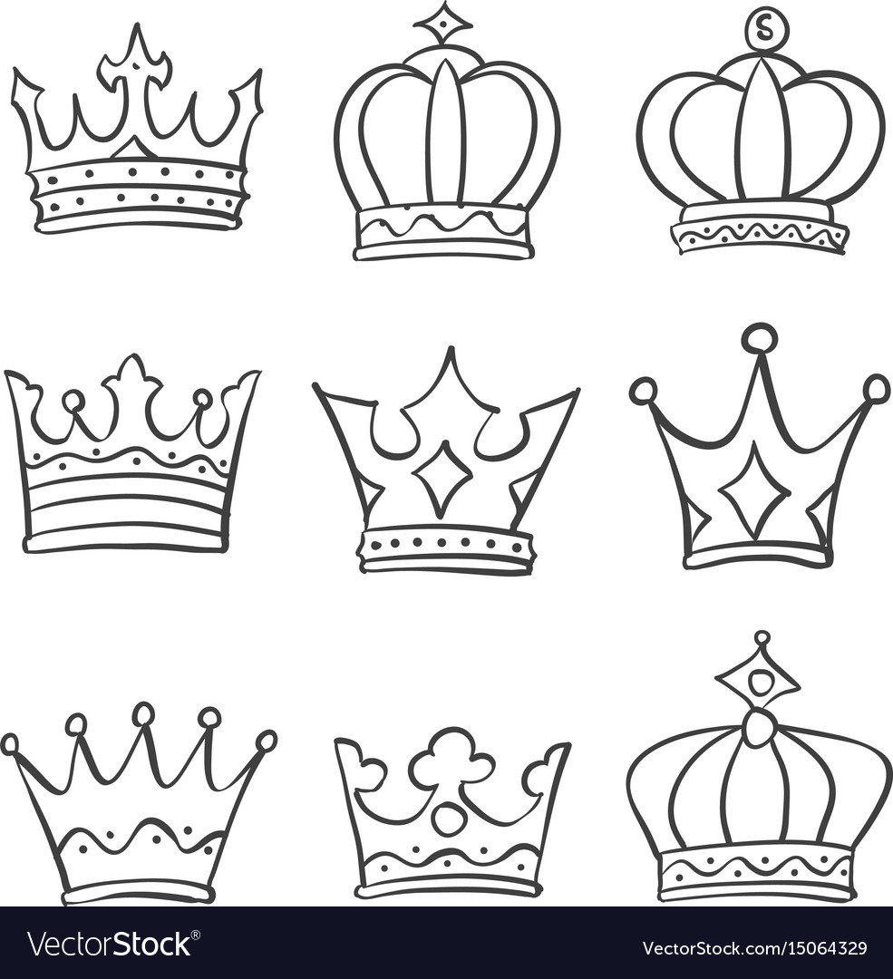 Crown king and queen style doodle Royalty Free Vector Image