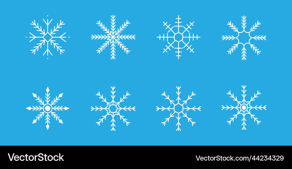 White snowflake collection isolated on blue Vector Image