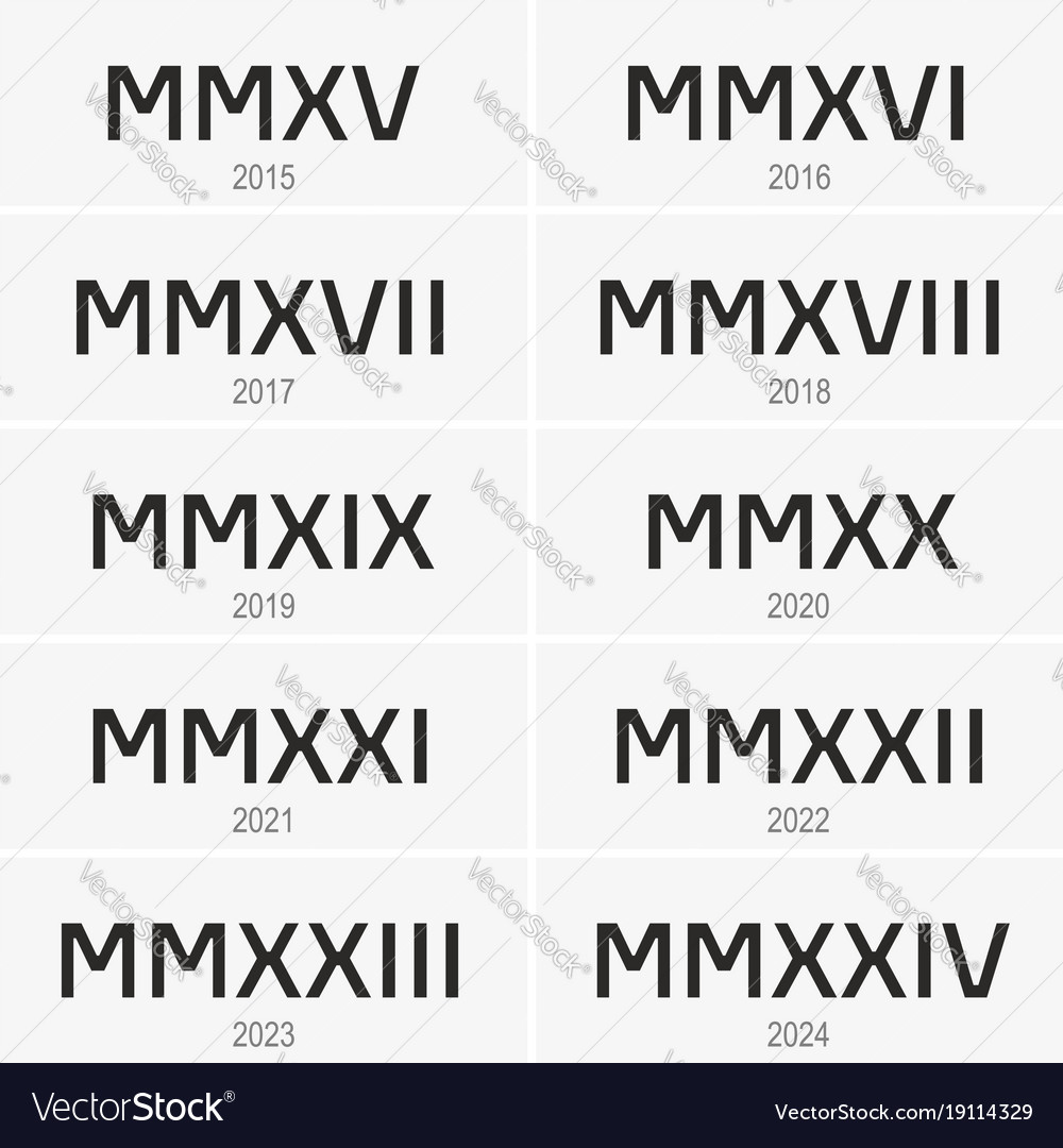 Years from 2015 to 2024 written in roman numerals Vector Image