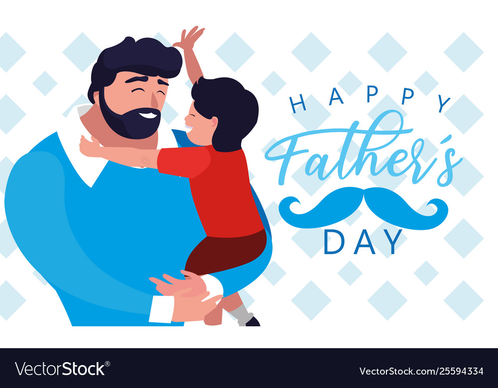 Happy father day card with dad and son