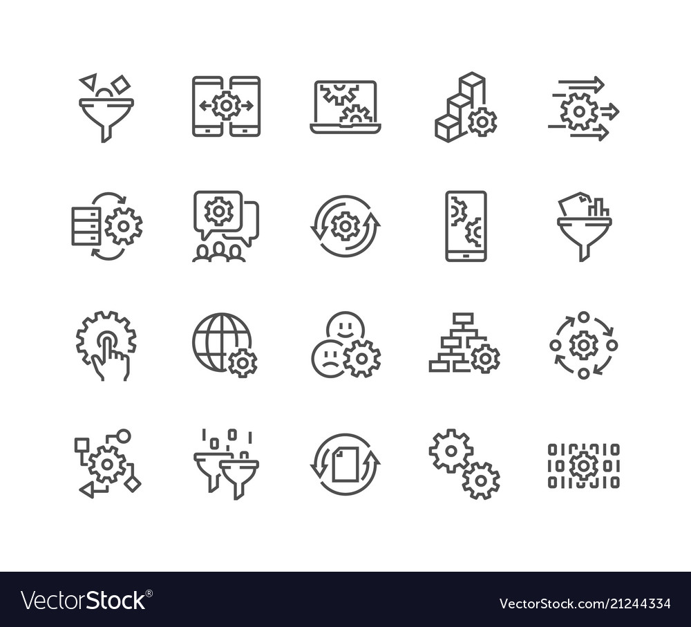 Line data processing icons Royalty Free Vector Image