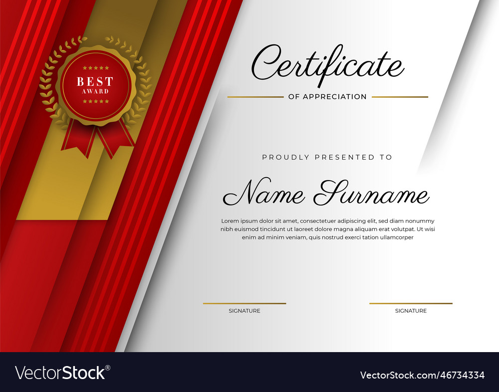 Modern elegant red and gold diploma certificate Vector Image