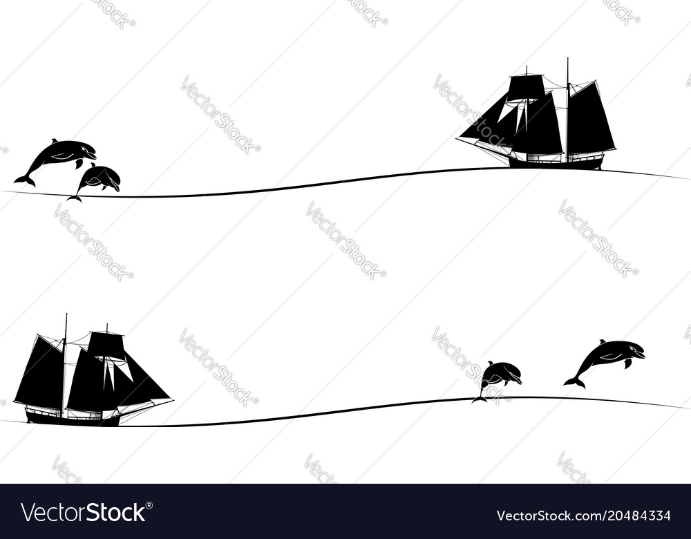 Tall ships and dolphins Royalty Free Vector Image