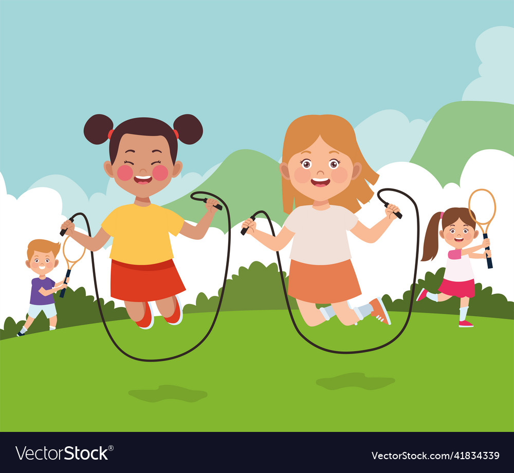 Kids practicing activities in the camp Royalty Free Vector