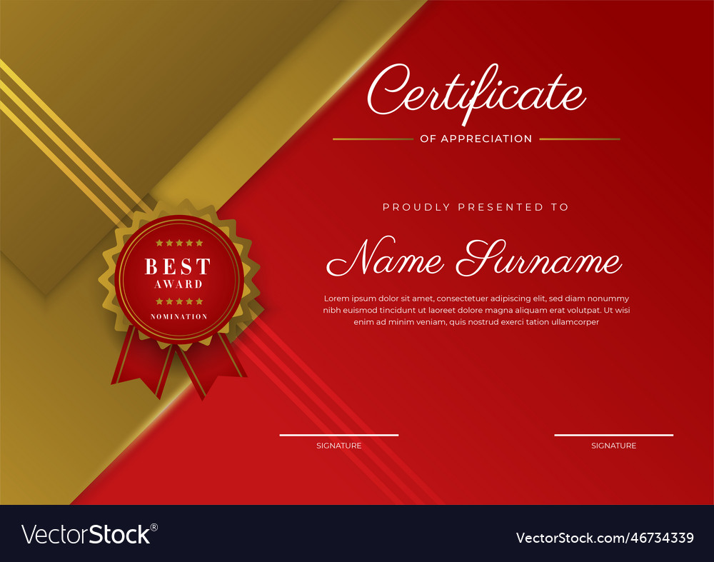 Modern elegant red and gold diploma certificate Vector Image