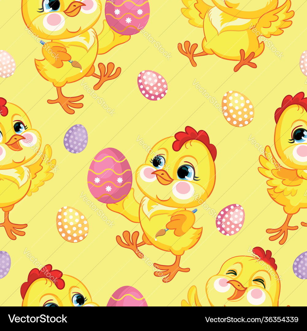 Seamless pattern with cute chickens and easter Vector Image
