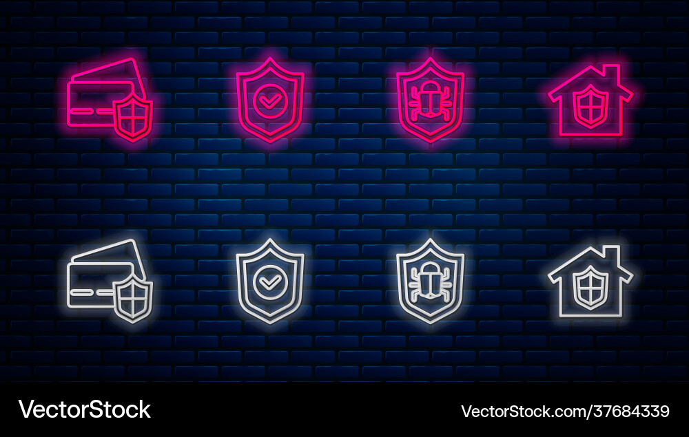 Set line shield with check mark system bug Vector Image