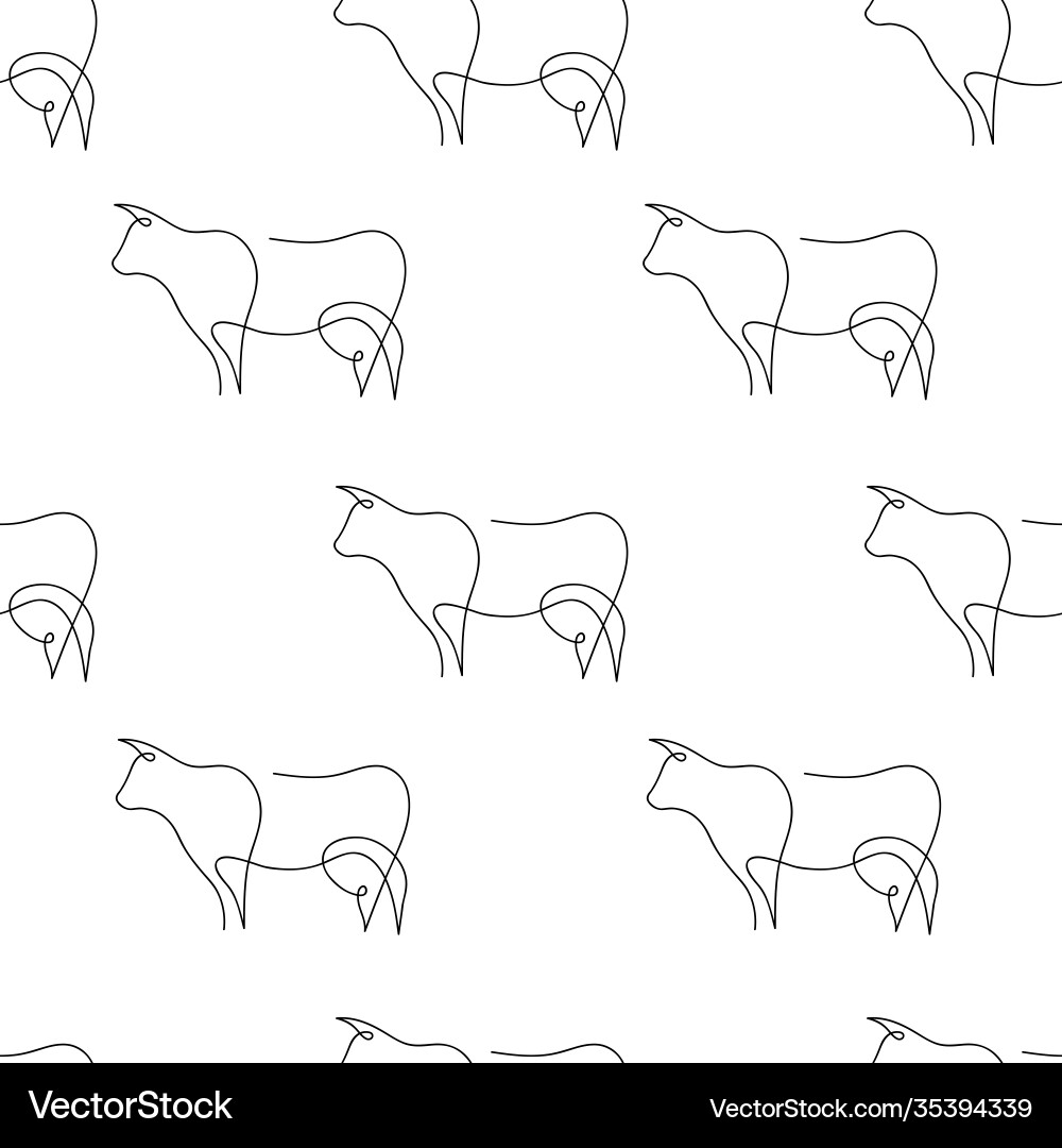 Year bull one line seamless pattern Royalty Free Vector