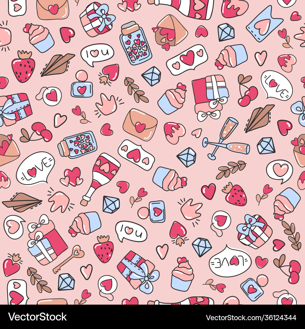Doodle romantic seamless pattern Royalty Free Vector Image