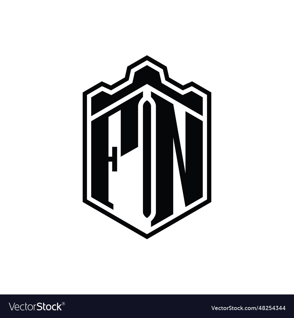 Fn letter logo monogram hexagon shield shape