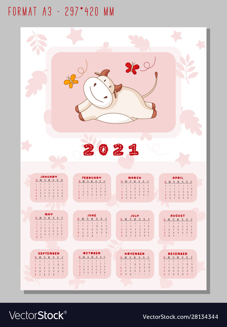 White ox calendar or planner a4 Royalty Free Vector Image