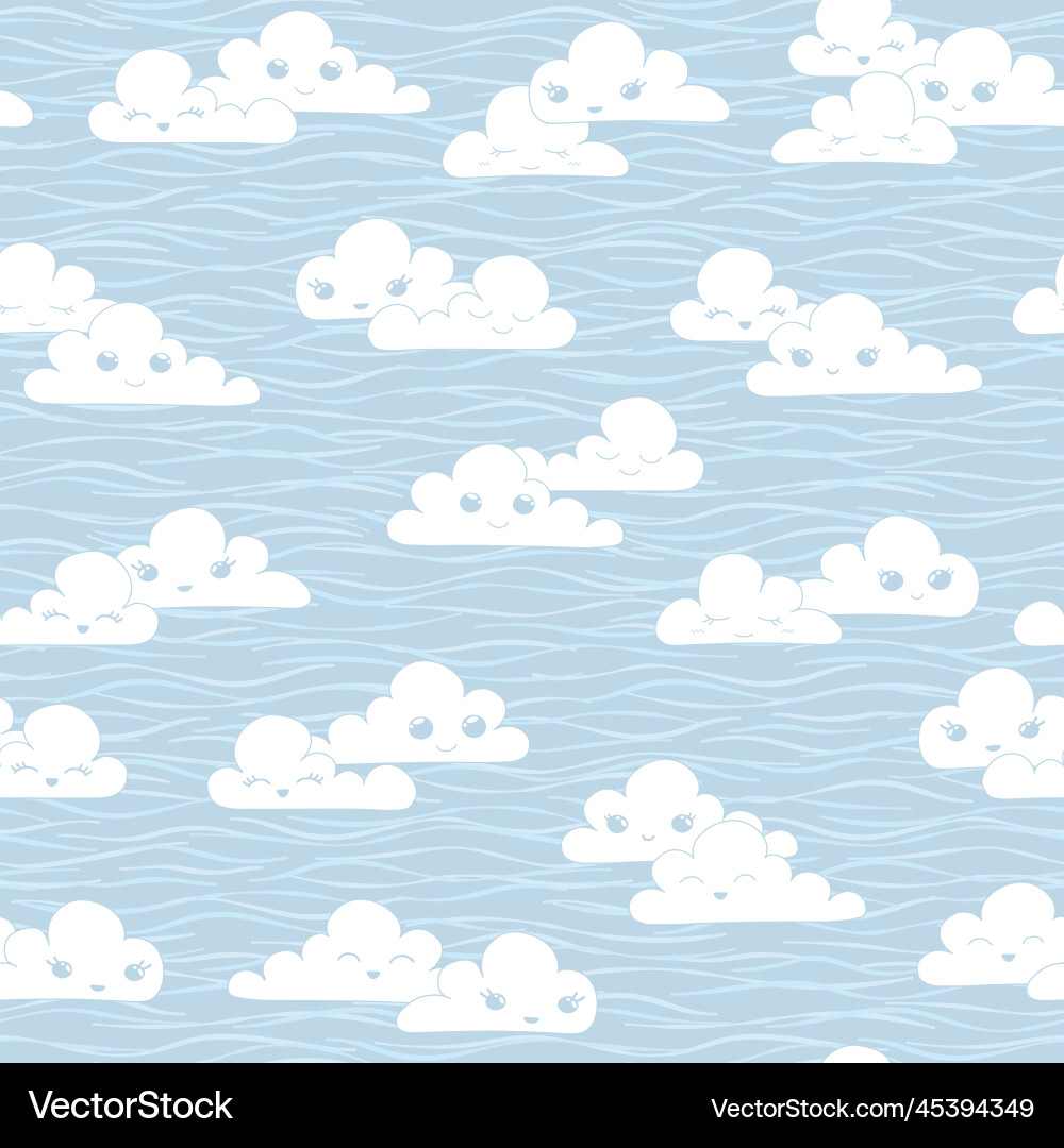 Cute kawaii clouds seamless pattern Royalty Free Vector