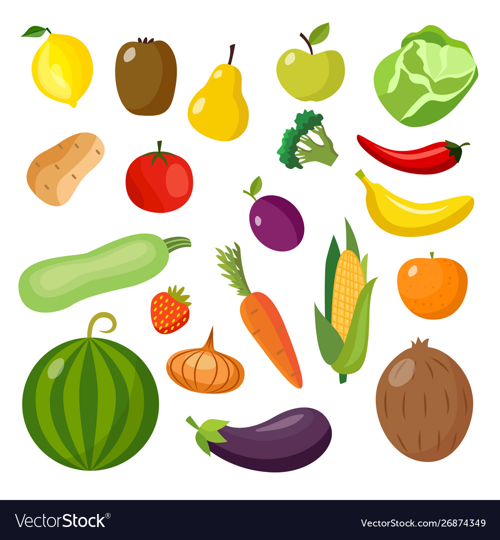 Isolated food items set - colorful fruits Vector Image