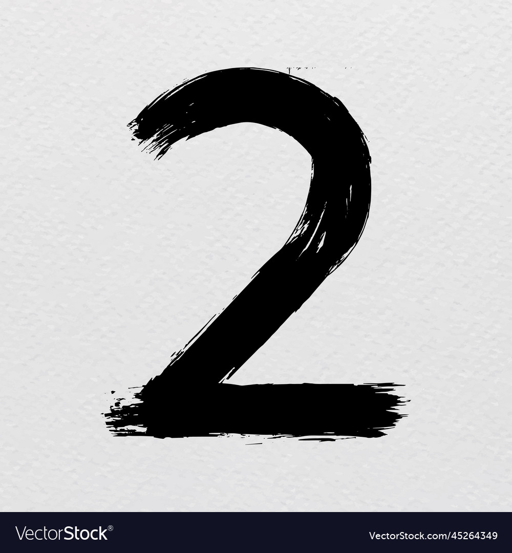Number 2 brush stroke hand drawn font style Vector Image