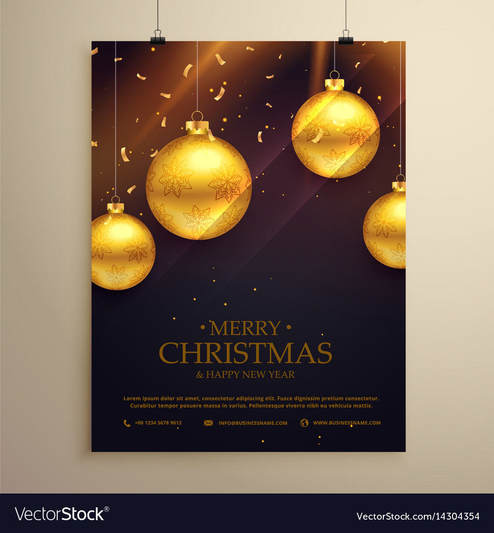 Christmas flyer celebration template with golden Vector Image