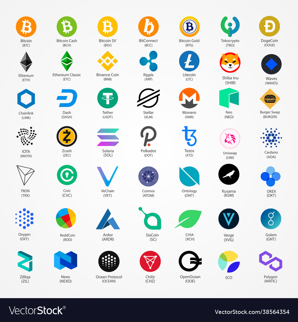 Cryptocurrency icons isolated on white Royalty Free Vector