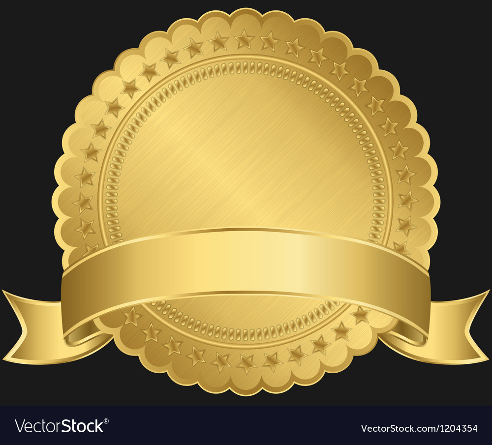 Golden blank label with golden ribbon Royalty Free Vector