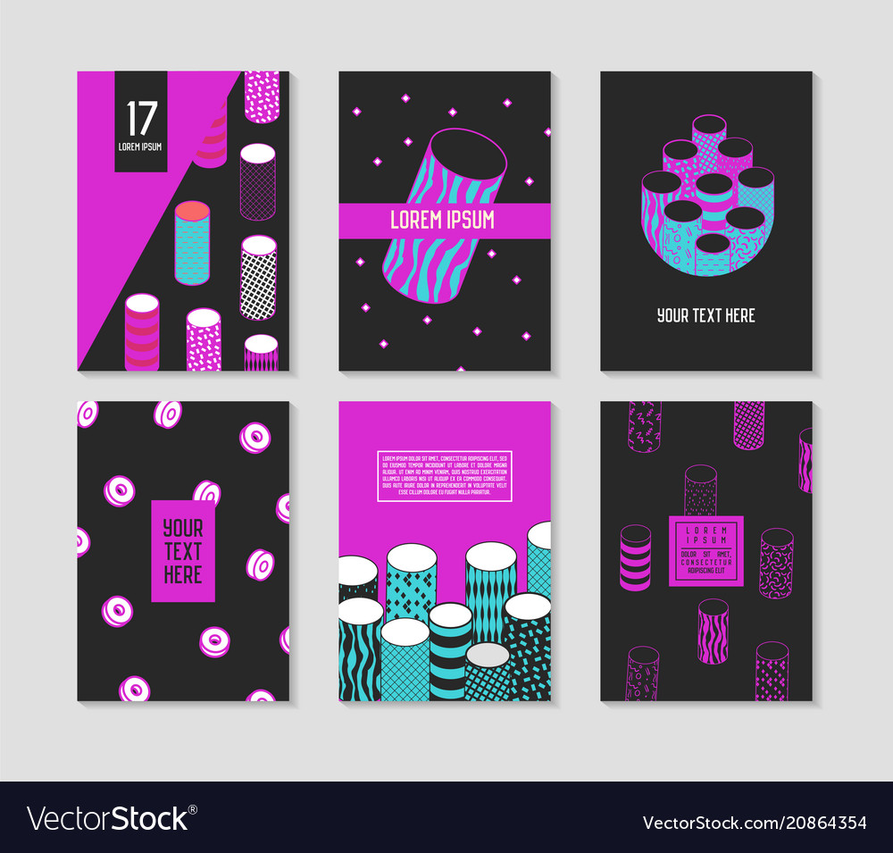 Trendy abstract posters set with cylinder shapes vector image Trendy abstract posters set with cylinder shapes