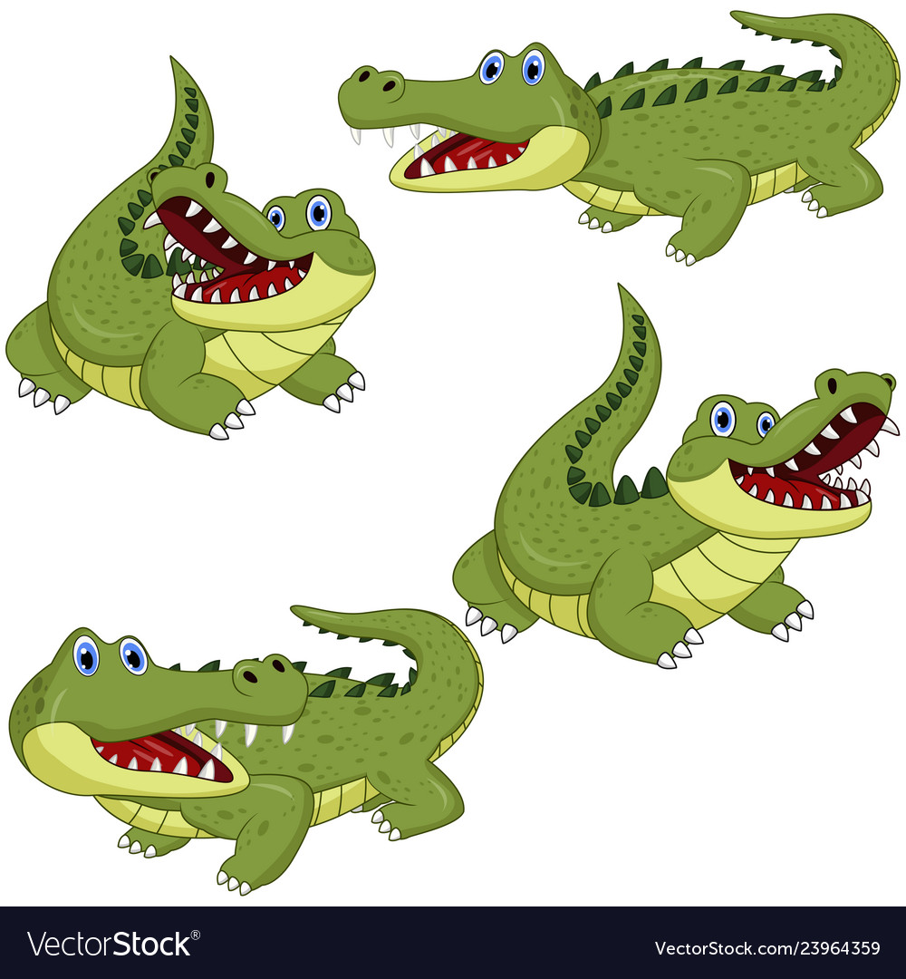 Cartoon Green Crocodile Collection Set Royalty Free Vector